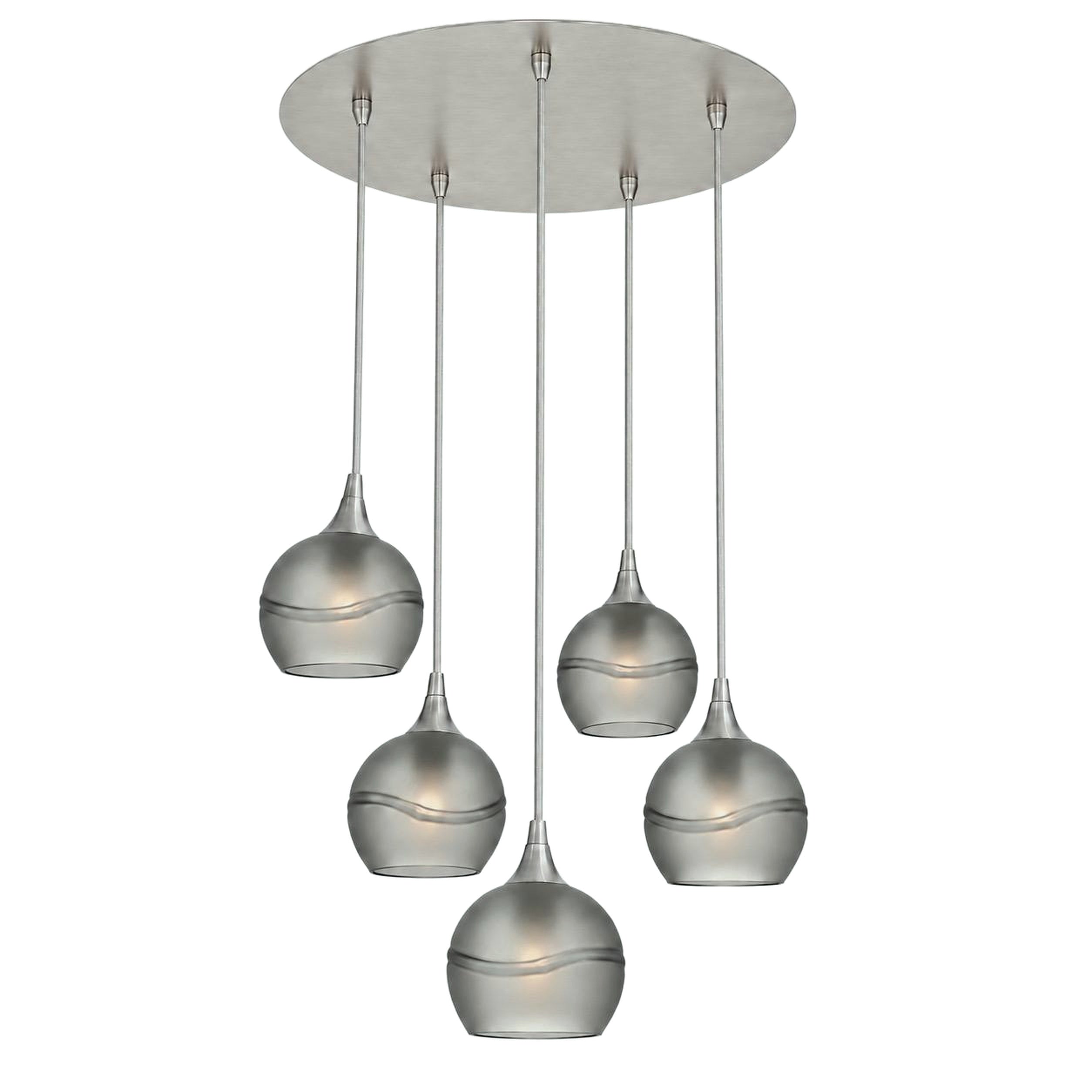 763 5 Pendant Cascade Chandelier-Bicycle Glass Co-Brushed Nickel - 4ft Cord-Glacial-Slate Gray-Bicycle Glass Co