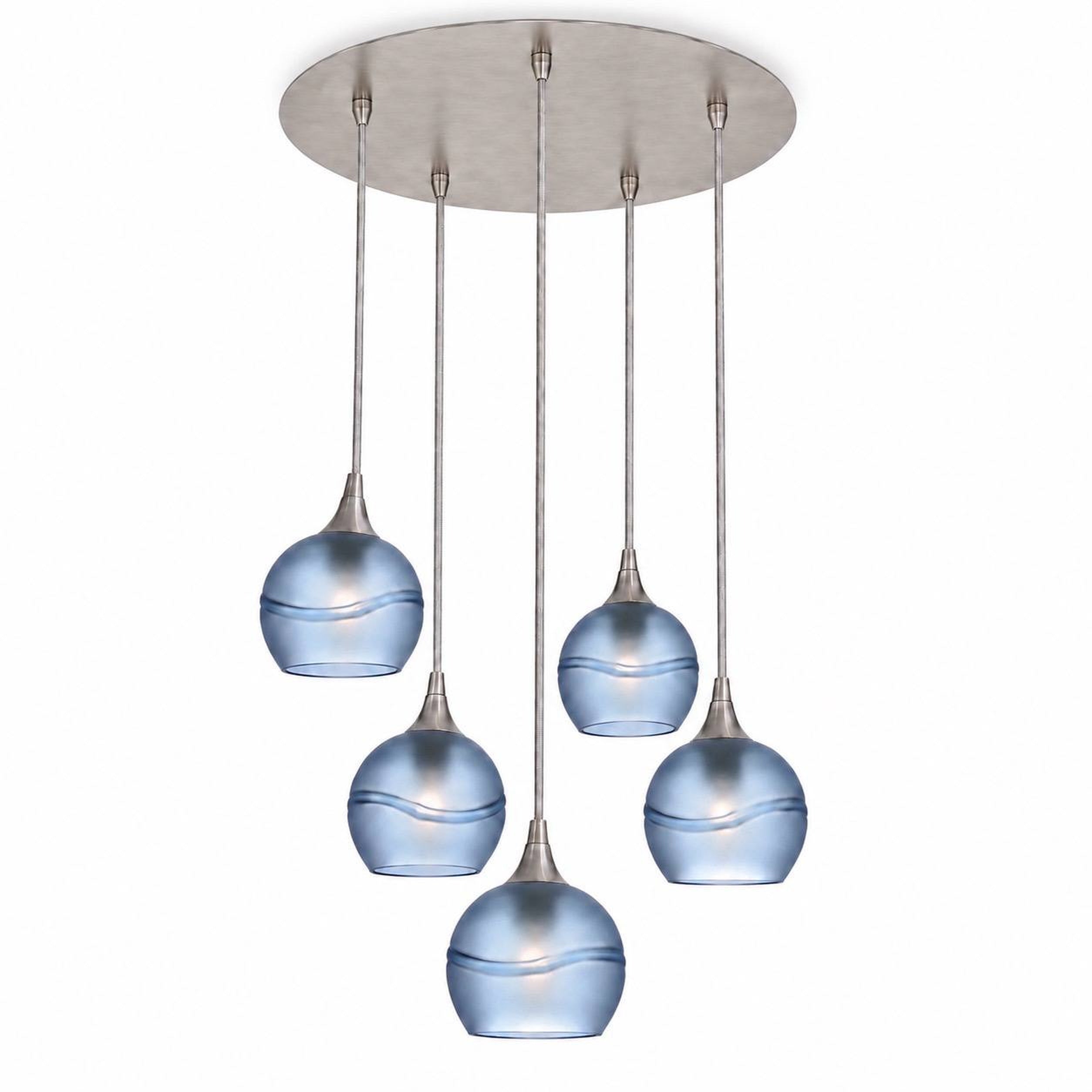 763 5 Pendant Cascade Chandelier-Bicycle Glass Co-Brushed Nickel - 4ft Cord-Glacial-Steel Blue-Bicycle Glass Co
