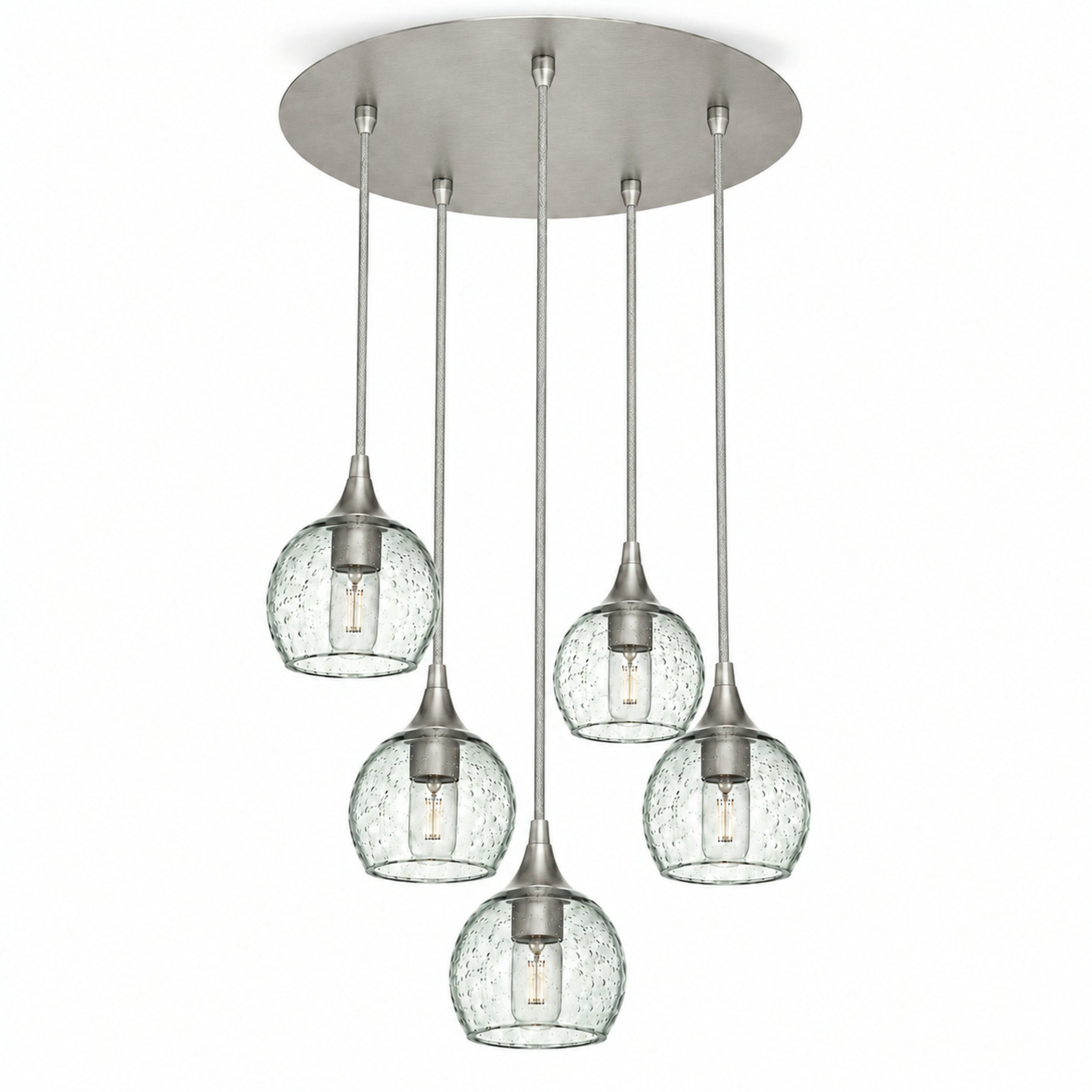 763 5 Pendant Cascade Chandelier-Bicycle Glass Co-Brushed Nickel - 4ft Cord-Lunar-Eco Clear-Bicycle Glass Co