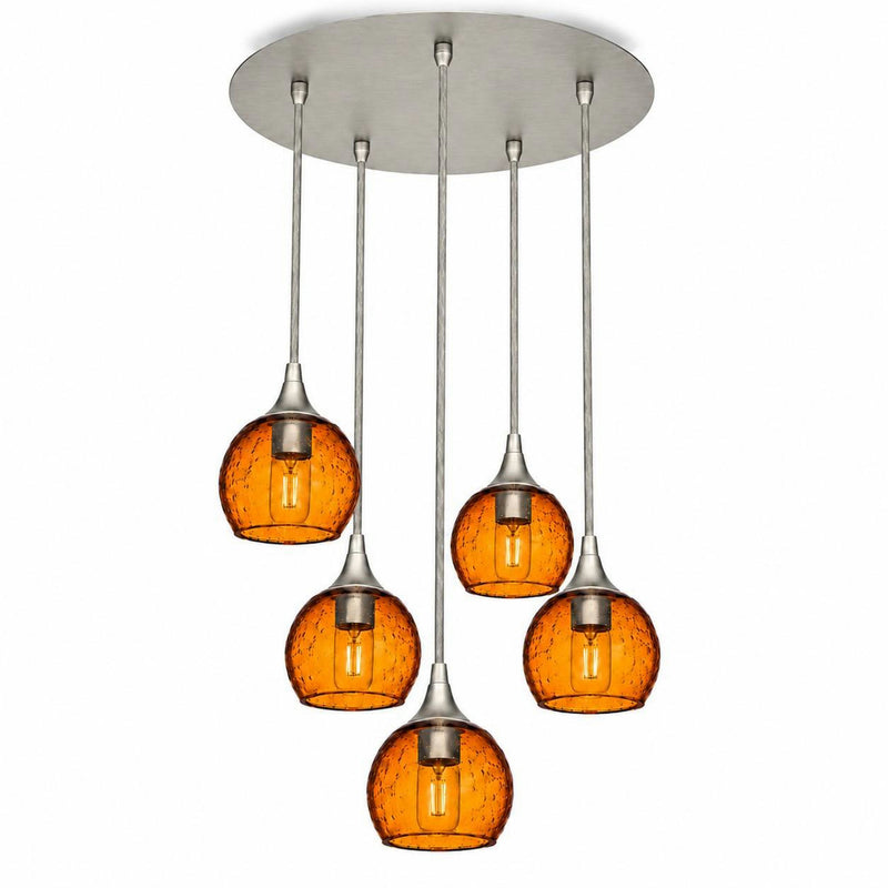 763 5 Pendant Cascade Chandelier — Brushed Nickel - Custom / Lunar / Golden Amber