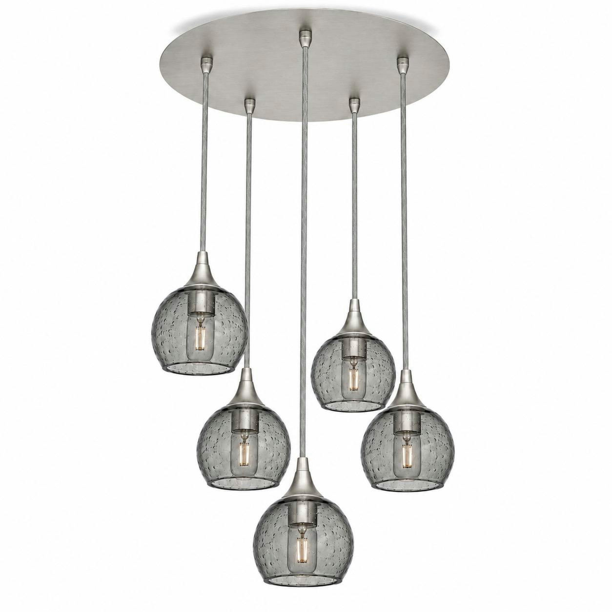 763 5 Pendant Cascade Chandelier-Bicycle Glass Co-Brushed Nickel - 4ft Cord-Lunar-Slate Gray-Bicycle Glass Co