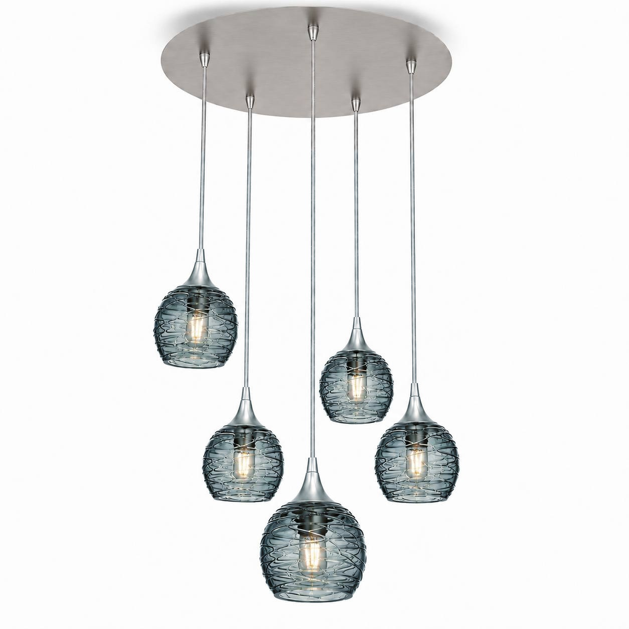 763 5 Pendant Cascade Chandelier-Bicycle Glass Co-Brushed Nickel - 4ft Cord-Spun-Slate Gray-Bicycle Glass Co