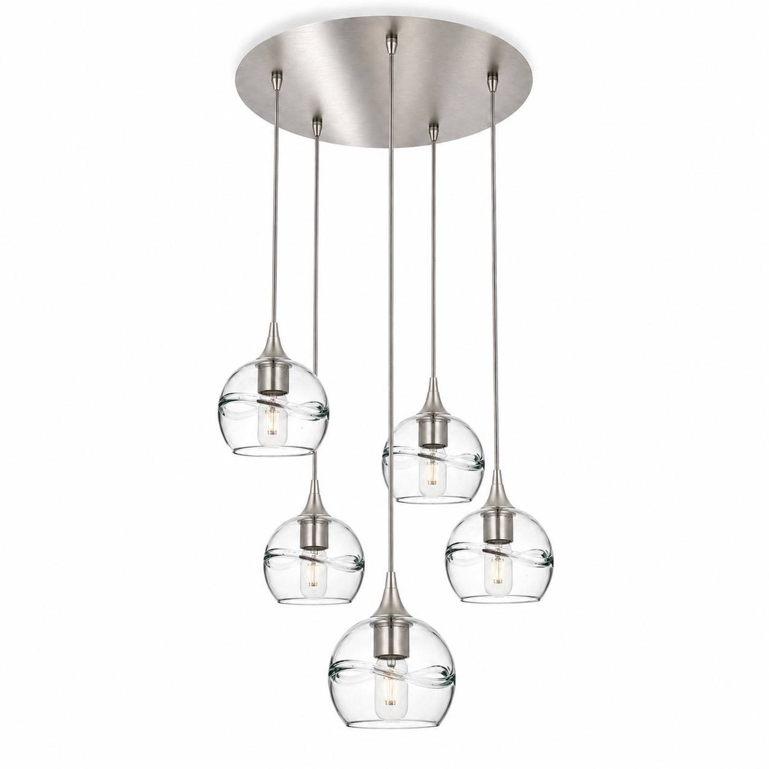 763 5 Pendant Cascade Chandelier-Bicycle Glass Co-Brushed Nickel - 4ft Cord-Swell-Eco Clear-Bicycle Glass Co