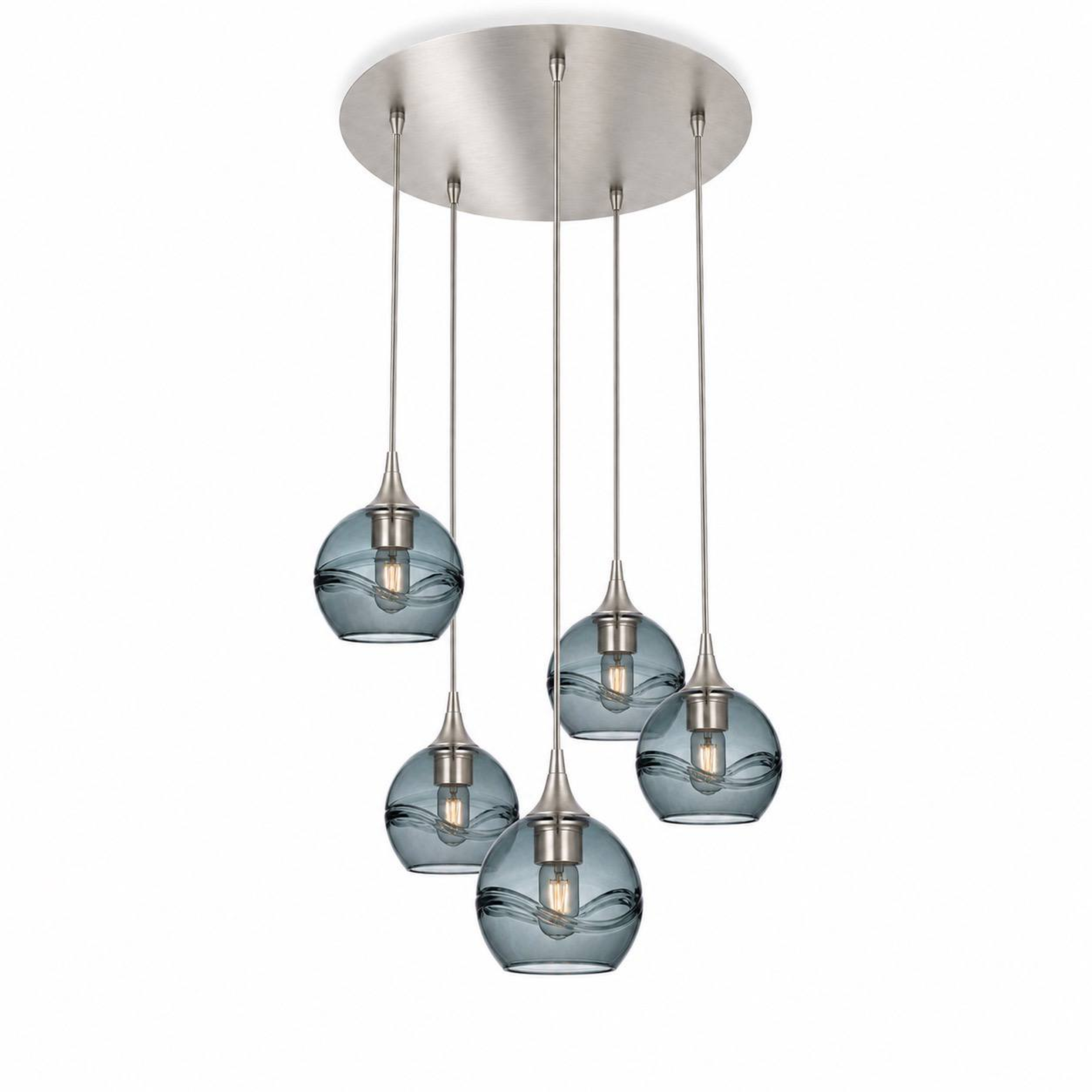 763 5 Pendant Cascade Chandelier-Bicycle Glass Co-Brushed Nickel - 4ft Cord-Swell-Slate Gray-Bicycle Glass Co