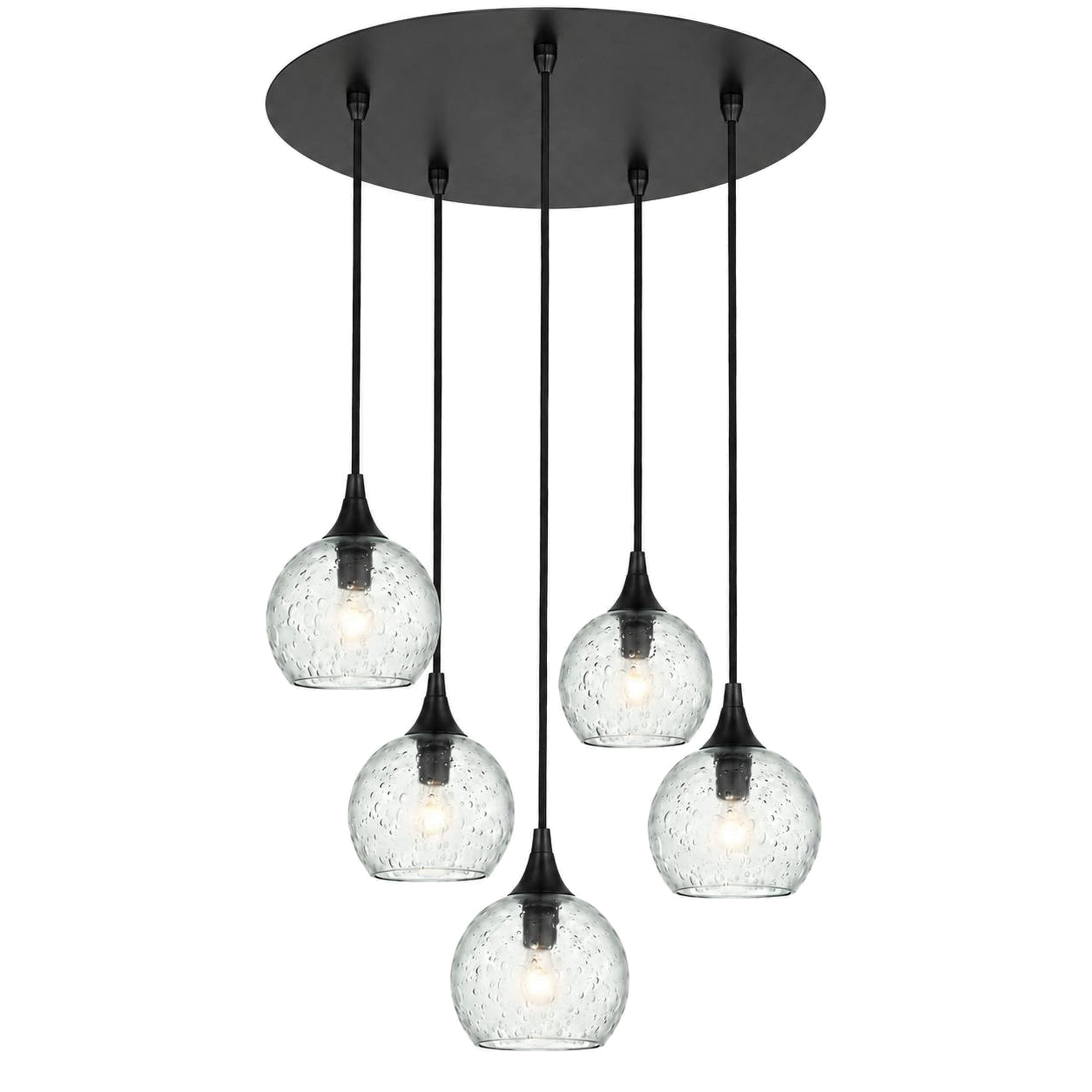 763 5 Pendant Cascade Chandelier-Bicycle Glass Co-Matte Black - 4ft Cord-Celestial-Eco Clear-Bicycle Glass Co