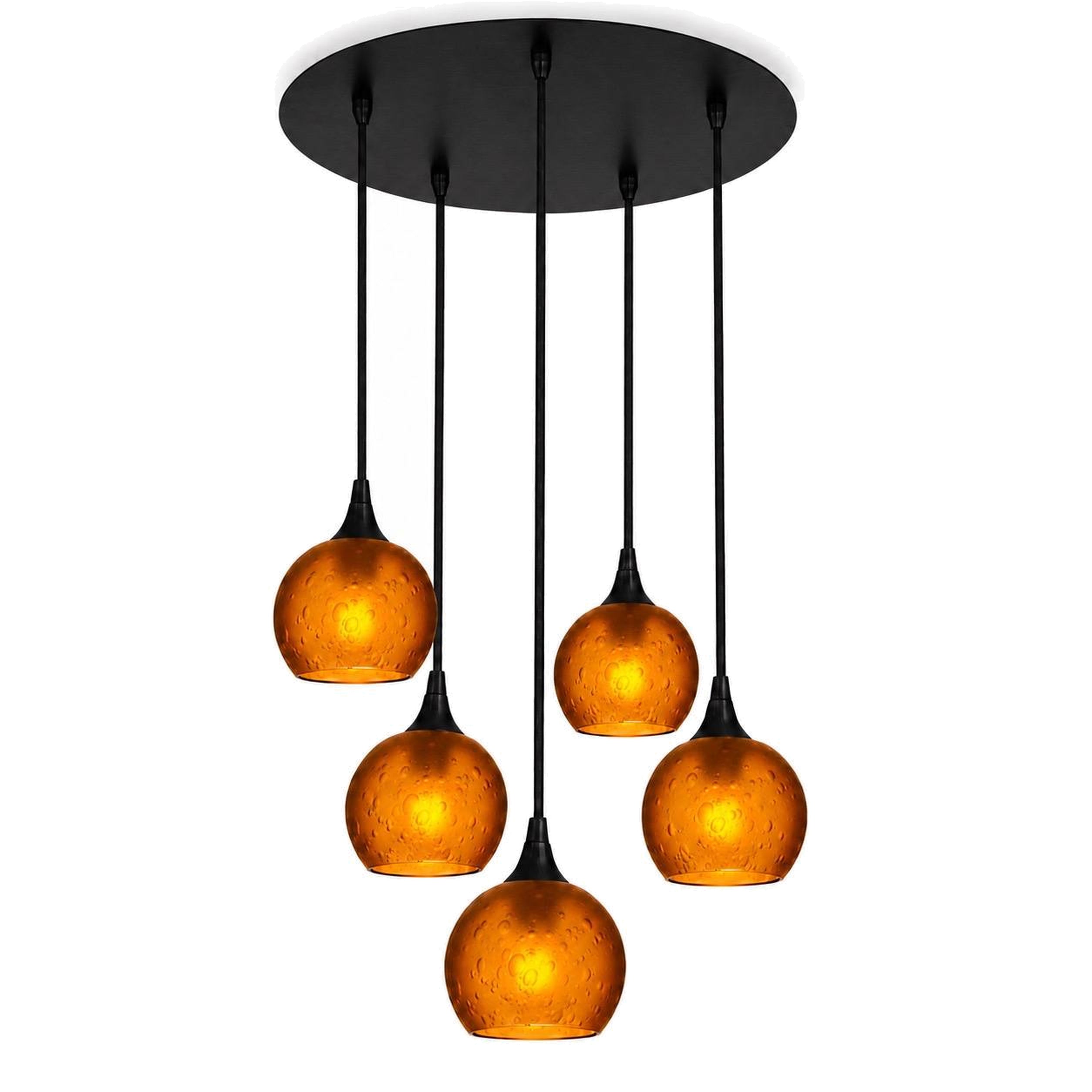 763 5 Pendant Cascade Chandelier-Bicycle Glass Co-Matte Black - 4ft Cord-Celestial-Golden Amber-Bicycle Glass Co