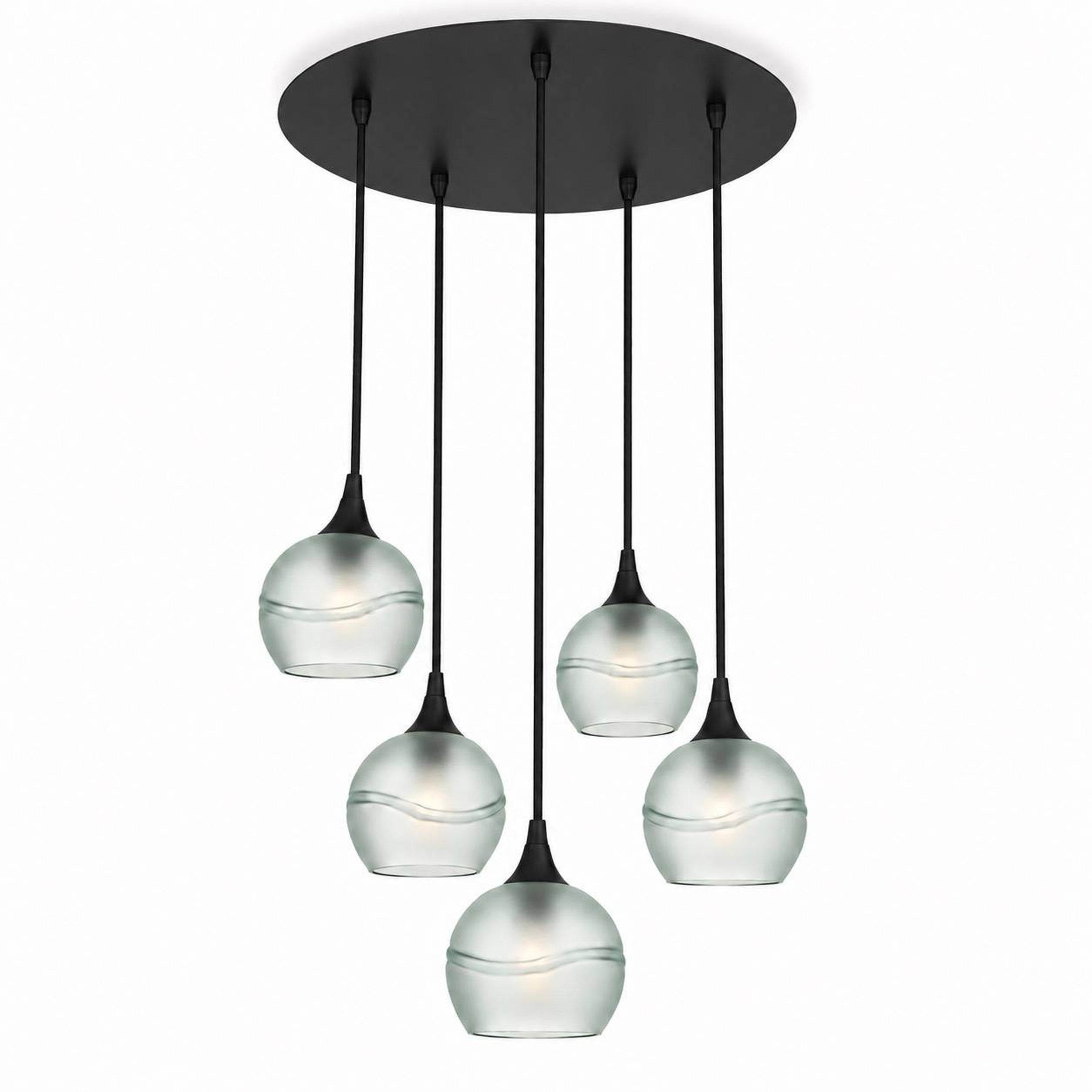 763 5 Pendant Cascade Chandelier-Bicycle Glass Co-Matte Black - 4ft Cord-Glacial-Eco Clear-Bicycle Glass Co