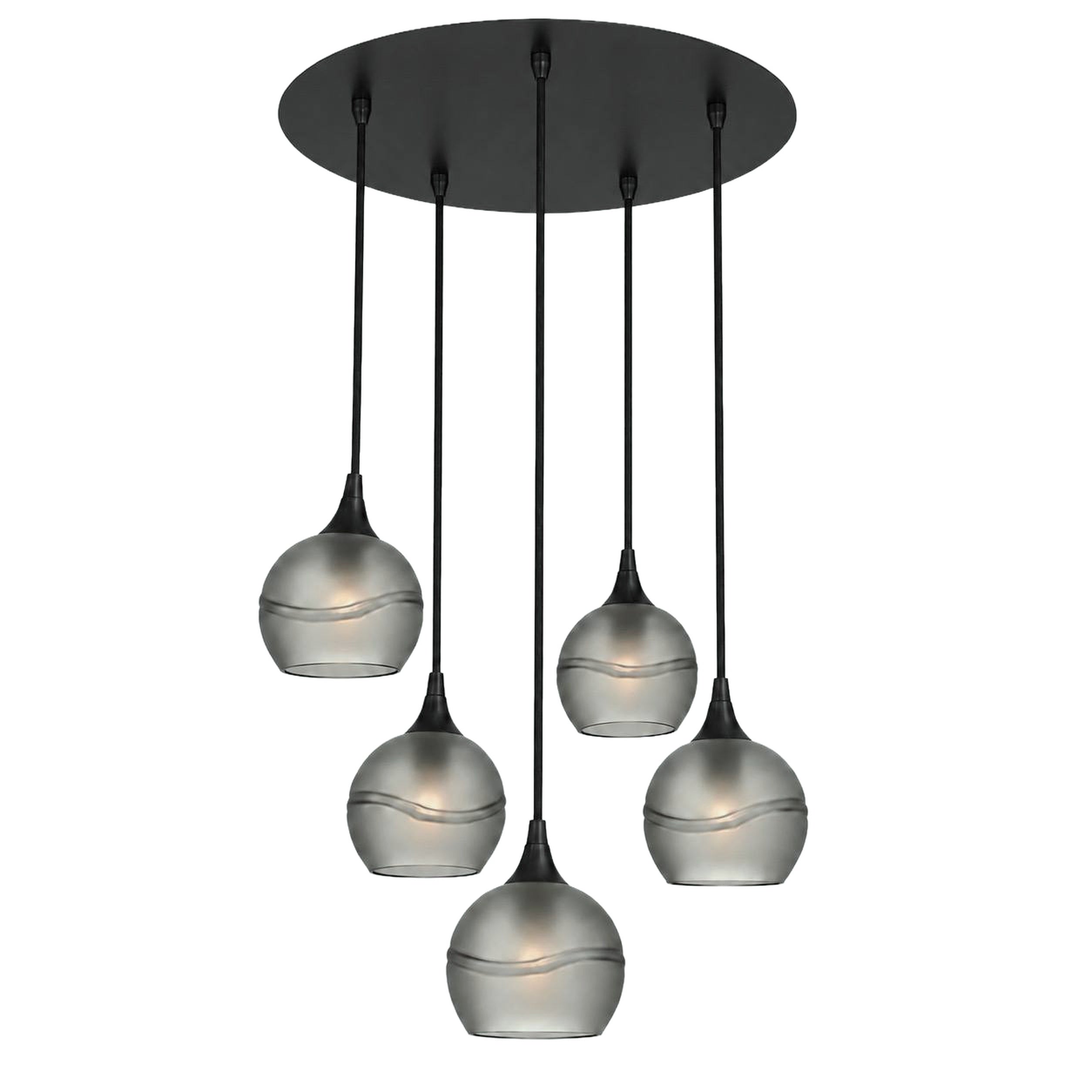 763 5 Pendant Cascade Chandelier-Bicycle Glass Co-Matte Black - 4ft Cord-Glacial-Slate Gray-Bicycle Glass Co