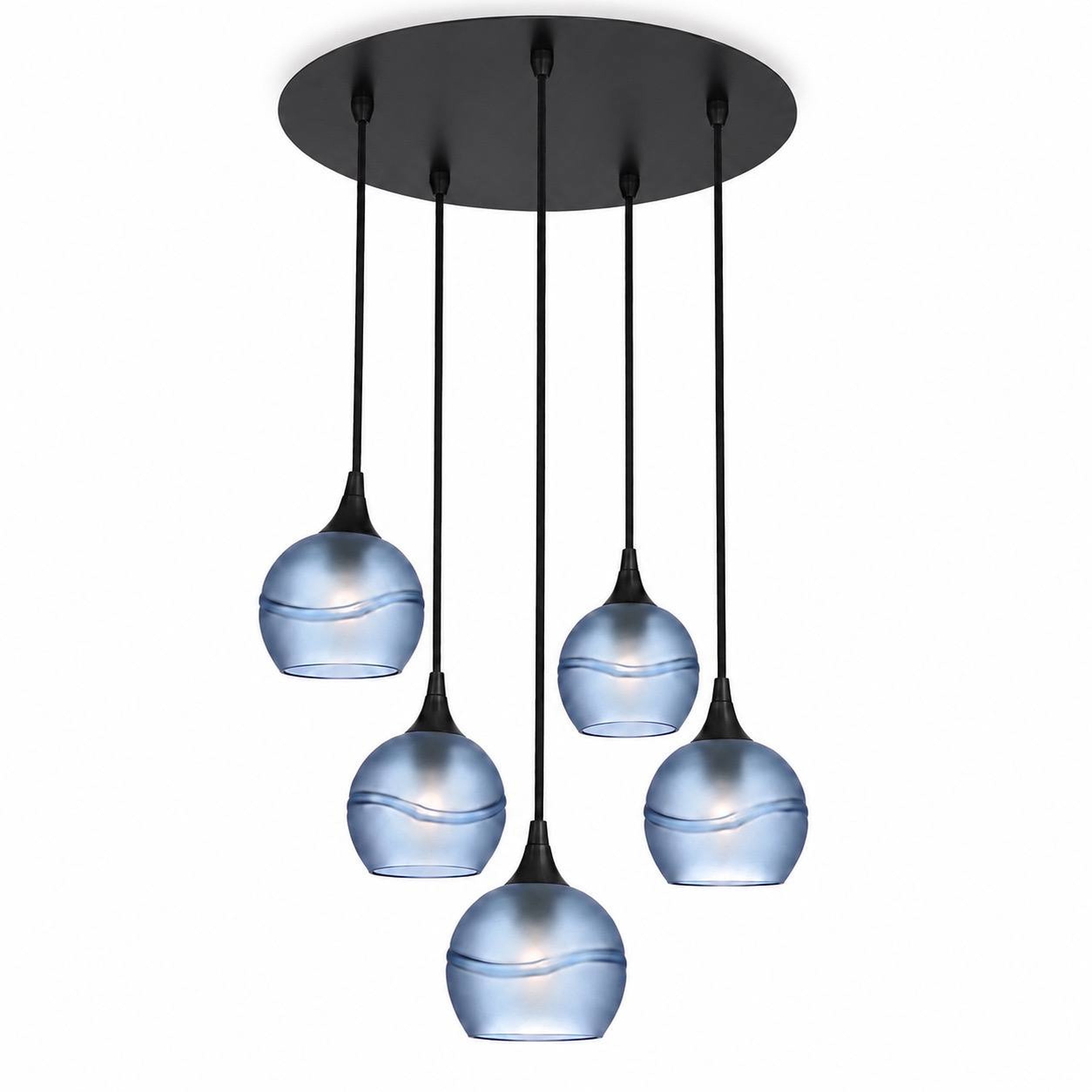 763 5 Pendant Cascade Chandelier-Bicycle Glass Co-Matte Black - 4ft Cord-Glacial-Steel Blue-Bicycle Glass Co