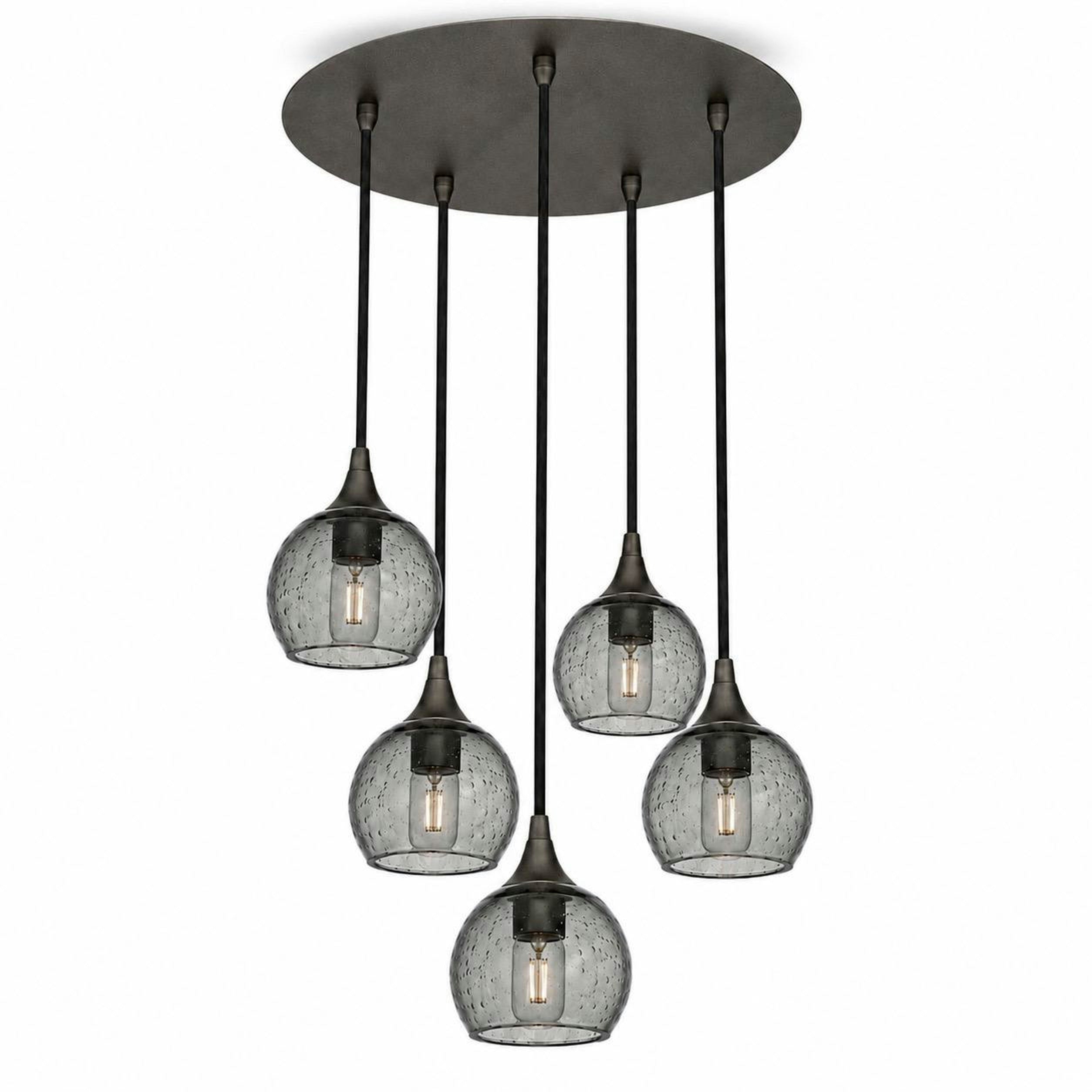 763 5 Pendant Cascade Chandelier-Bicycle Glass Co-Matte Black - 4ft Cord-Lunar-Slate Gray-Bicycle Glass Co