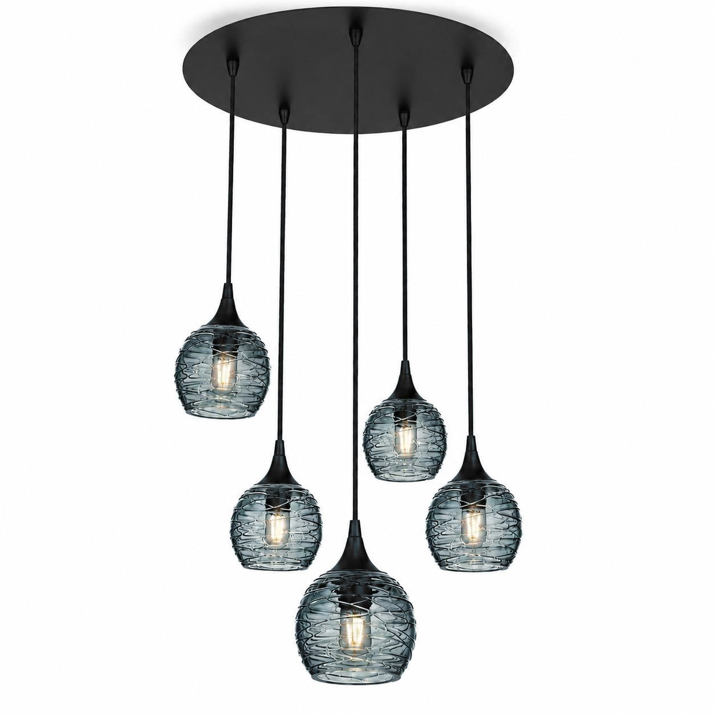 763 5 Pendant Cascade Chandelier-Bicycle Glass Co-Matte Black - 4ft Cord-Spun-Slate Gray-Bicycle Glass Co