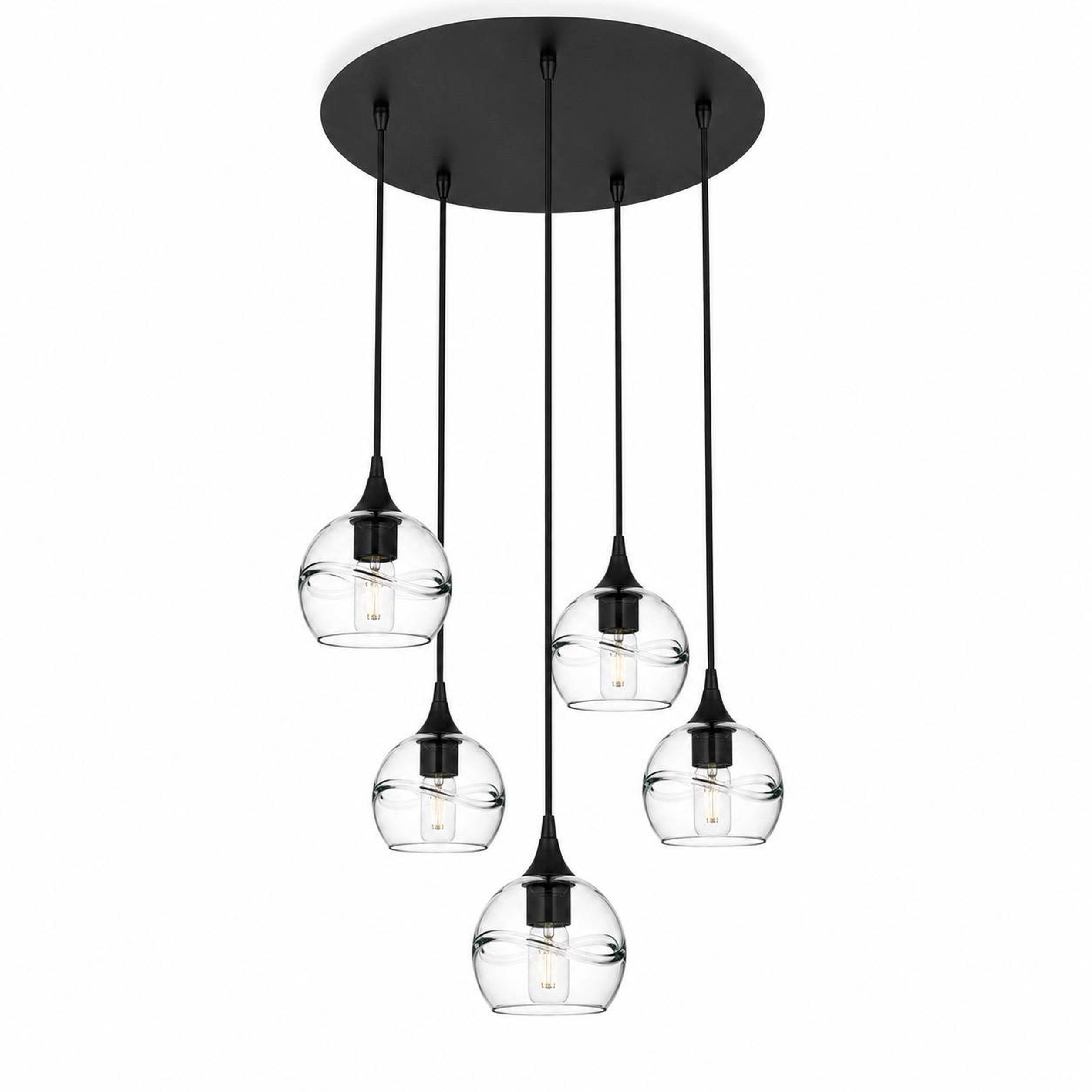 763 5 Pendant Cascade Chandelier-Bicycle Glass Co-Matte Black - 4ft Cord-Swell-Eco Clear-Bicycle Glass Co