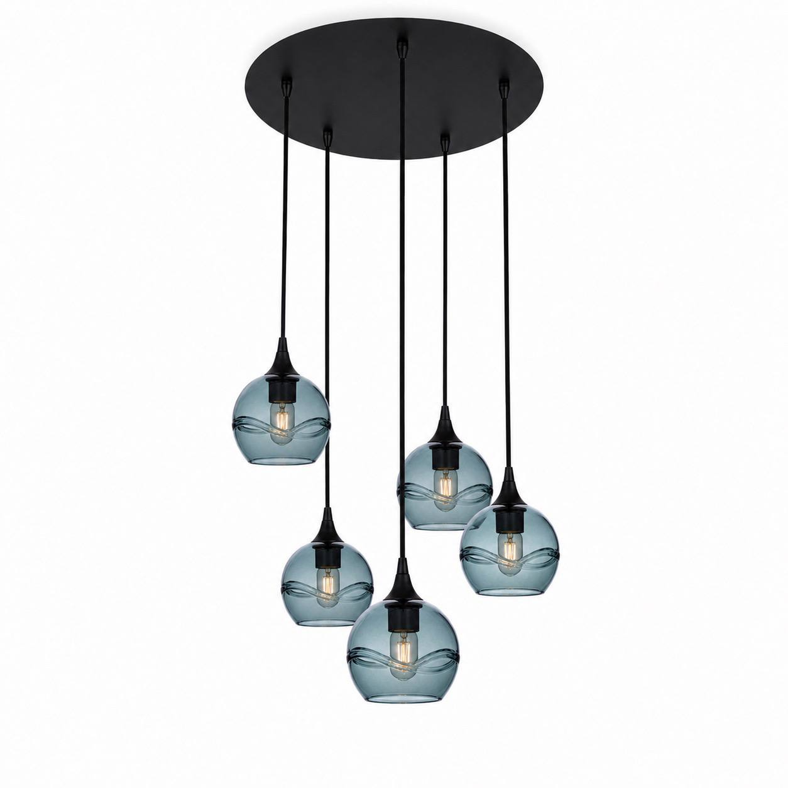 763 5 Pendant Cascade Chandelier-Bicycle Glass Co-Matte Black - 4ft Cord-Swell-Slate Gray-Bicycle Glass Co
