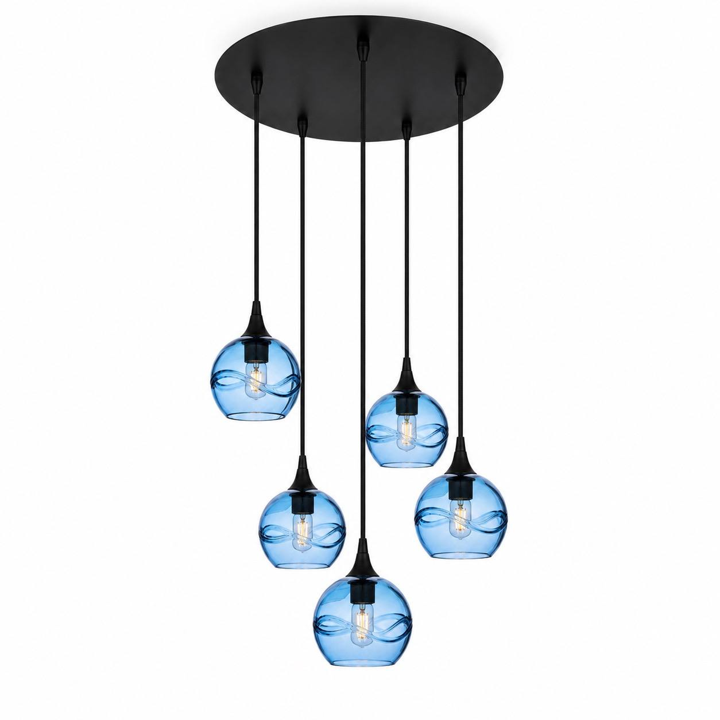 763 5 Pendant Cascade Chandelier-Bicycle Glass Co-Matte Black - 4ft Cord-Swell-Steel Blue-Bicycle Glass Co