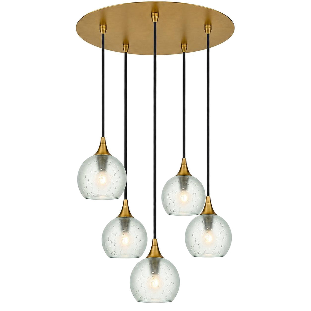 763 5 Pendant Cascade Chandelier-Bicycle Glass Co-Polished Brass - 4ft Cord-Celestial-Eco Clear-Bicycle Glass Co