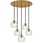 763 5 Pendant Cascade Chandelier-Bicycle Glass Co-Polished Brass - 4ft Cord-Celestial-Eco Clear-Bicycle Glass Co
