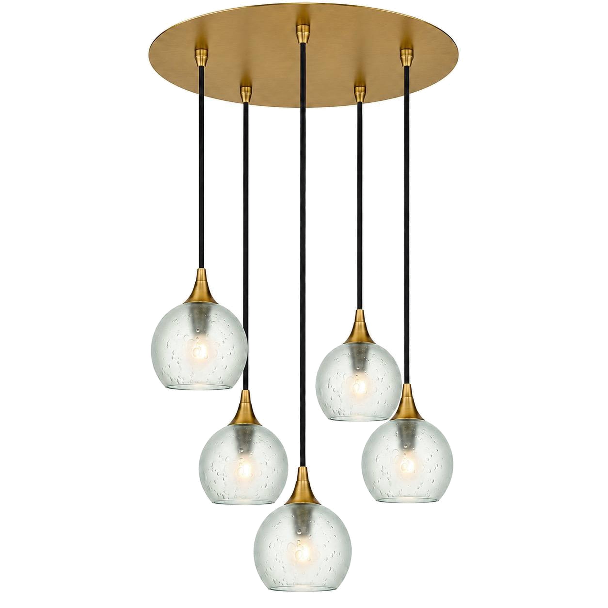 763 5 Pendant Cascade Chandelier-Bicycle Glass Co-Polished Brass - 4ft Cord-Celestial-Eco Clear-Bicycle Glass Co