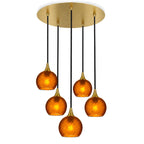 763 5 Pendant Cascade Chandelier-Bicycle Glass Co-Polished Brass - 4ft Cord-Celestial-Golden Amber-Bicycle Glass Co