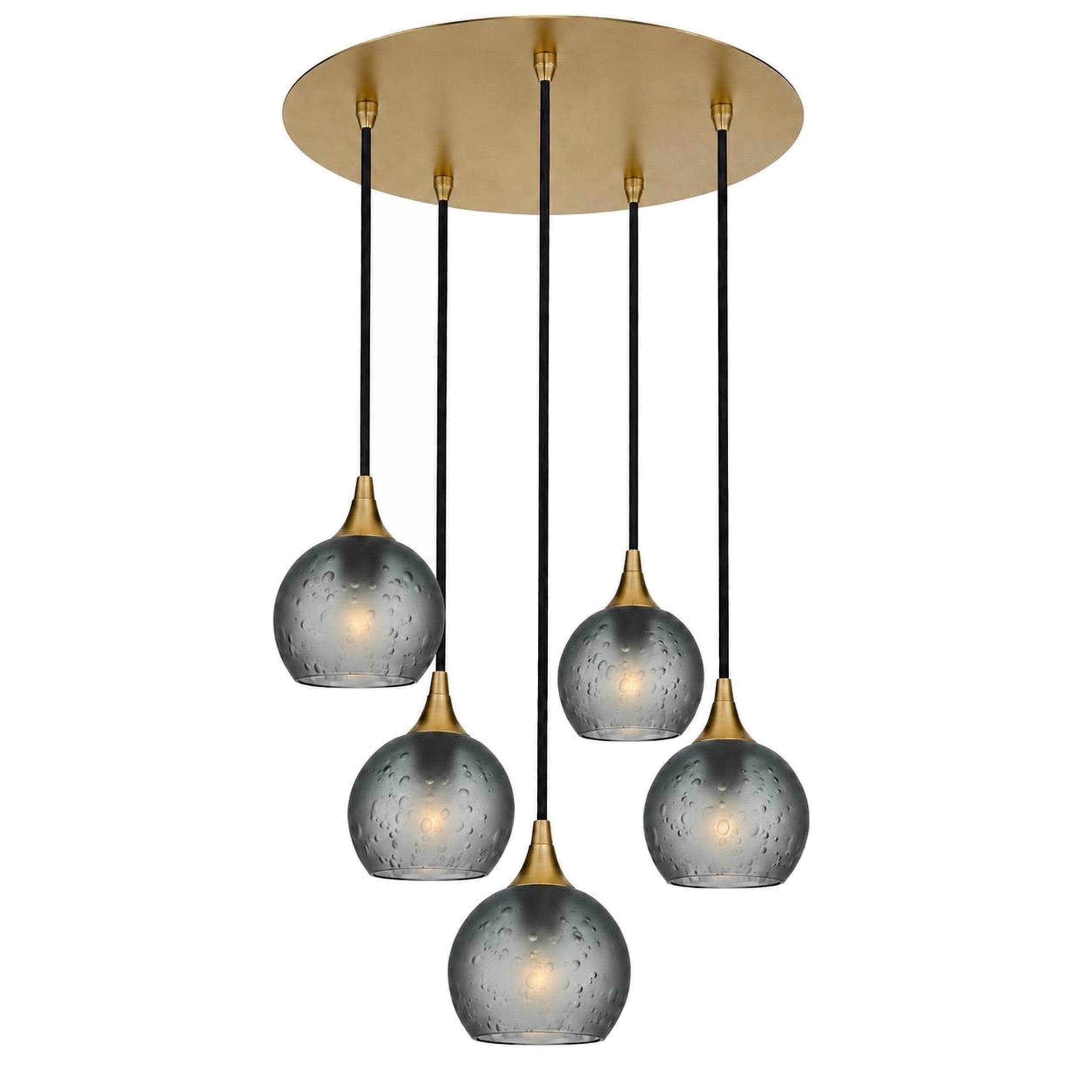 763 5 Pendant Cascade Chandelier-Bicycle Glass Co-Polished Brass - 4ft Cord-Celestial-Slate Gray-Bicycle Glass Co