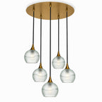 763 5 Pendant Cascade Chandelier-Bicycle Glass Co-Polished Brass - 4ft Cord-Glacial-Eco Clear-Bicycle Glass Co