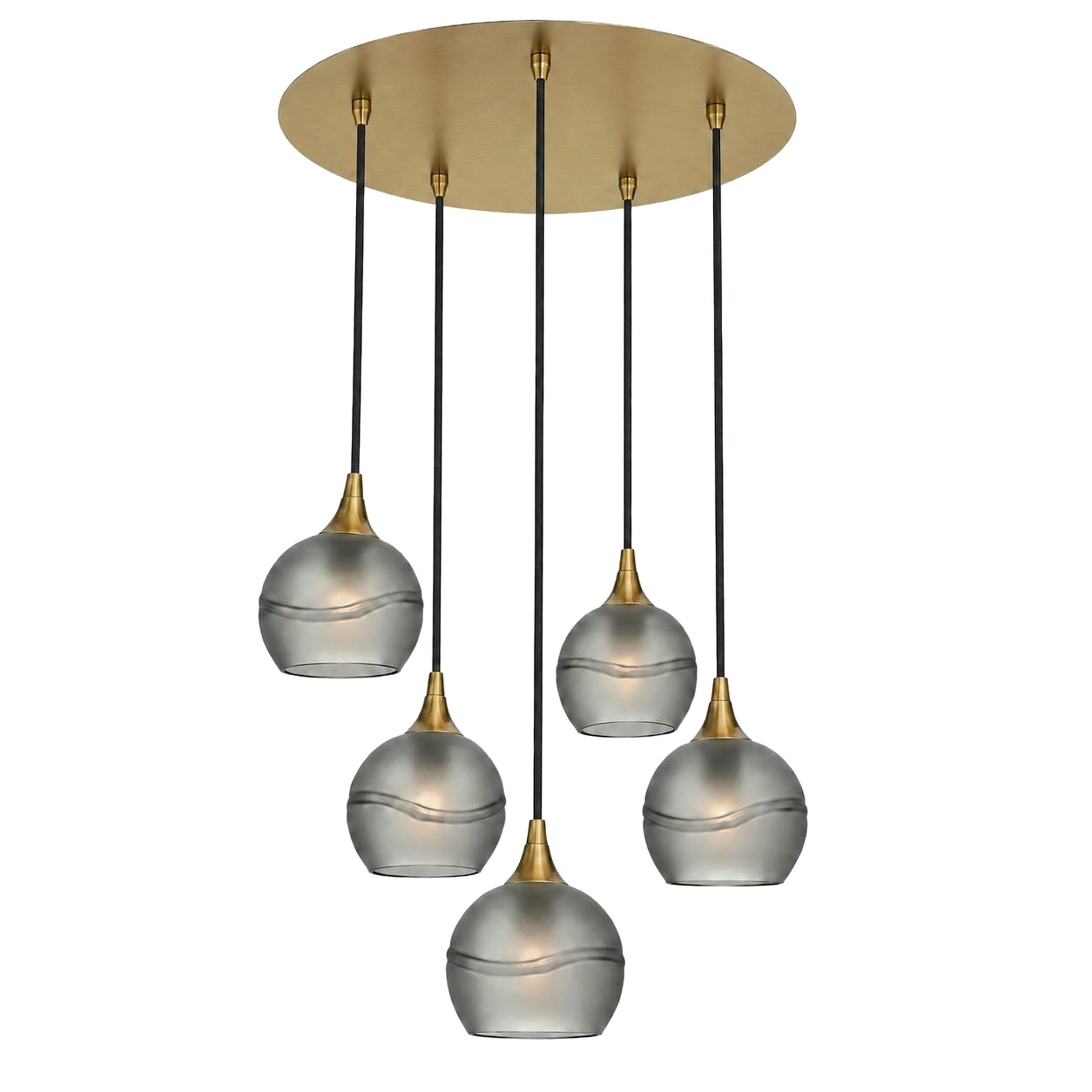 763 5 Pendant Cascade Chandelier-Bicycle Glass Co-Polished Brass - 4ft Cord-Glacial-Slate Gray-Bicycle Glass Co