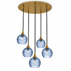 763 5 Pendant Cascade Chandelier-Bicycle Glass Co-Polished Brass - 4ft Cord-Glacial-Steel Blue-Bicycle Glass Co