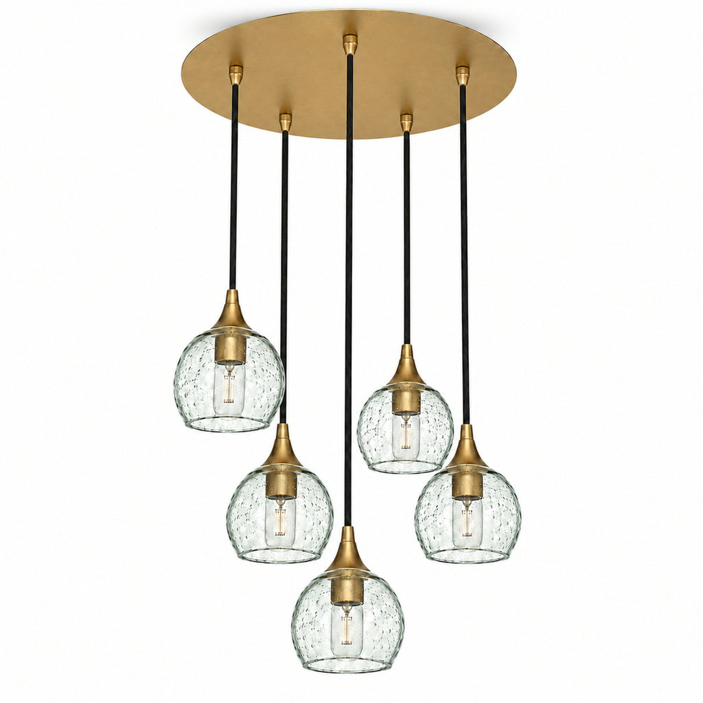 763 5 Pendant Cascade Chandelier-Bicycle Glass Co-Polished Brass - 4ft Cord-Lunar-Eco Clear-Bicycle Glass Co