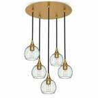 763 5 Pendant Cascade Chandelier-Bicycle Glass Co-Polished Brass - 4ft Cord-Lunar-Eco Clear-Bicycle Glass Co