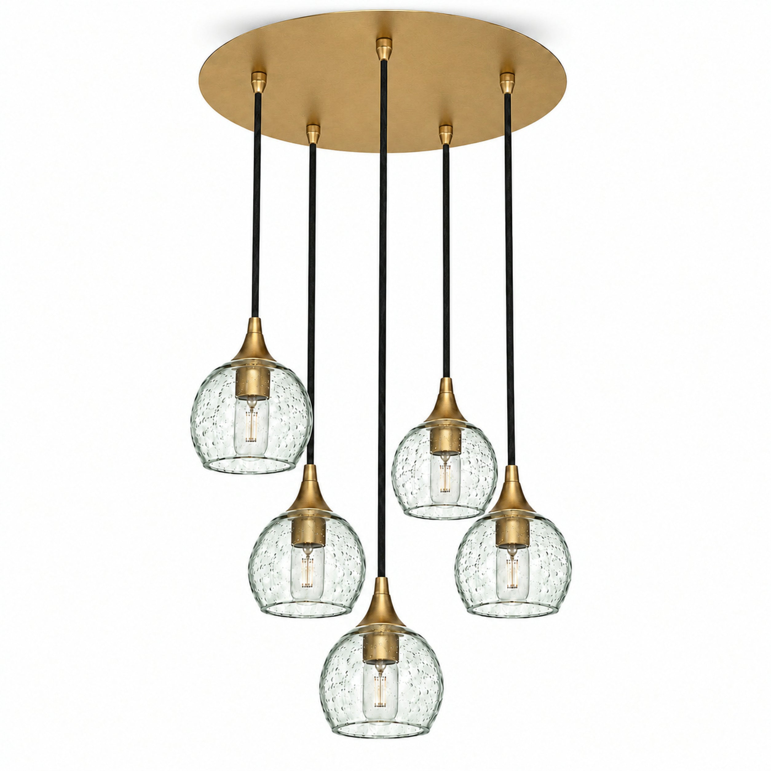 763 5 Pendant Cascade Chandelier-Bicycle Glass Co-Polished Brass - 4ft Cord-Lunar-Eco Clear-Bicycle Glass Co