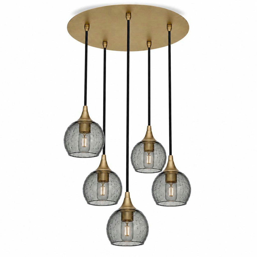 763 5 Pendant Cascade Chandelier-Bicycle Glass Co-Polished Brass - 4ft Cord-Lunar-Slate Gray-Bicycle Glass Co