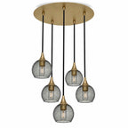 763 5 Pendant Cascade Chandelier-Bicycle Glass Co-Polished Brass - 4ft Cord-Lunar-Slate Gray-Bicycle Glass Co