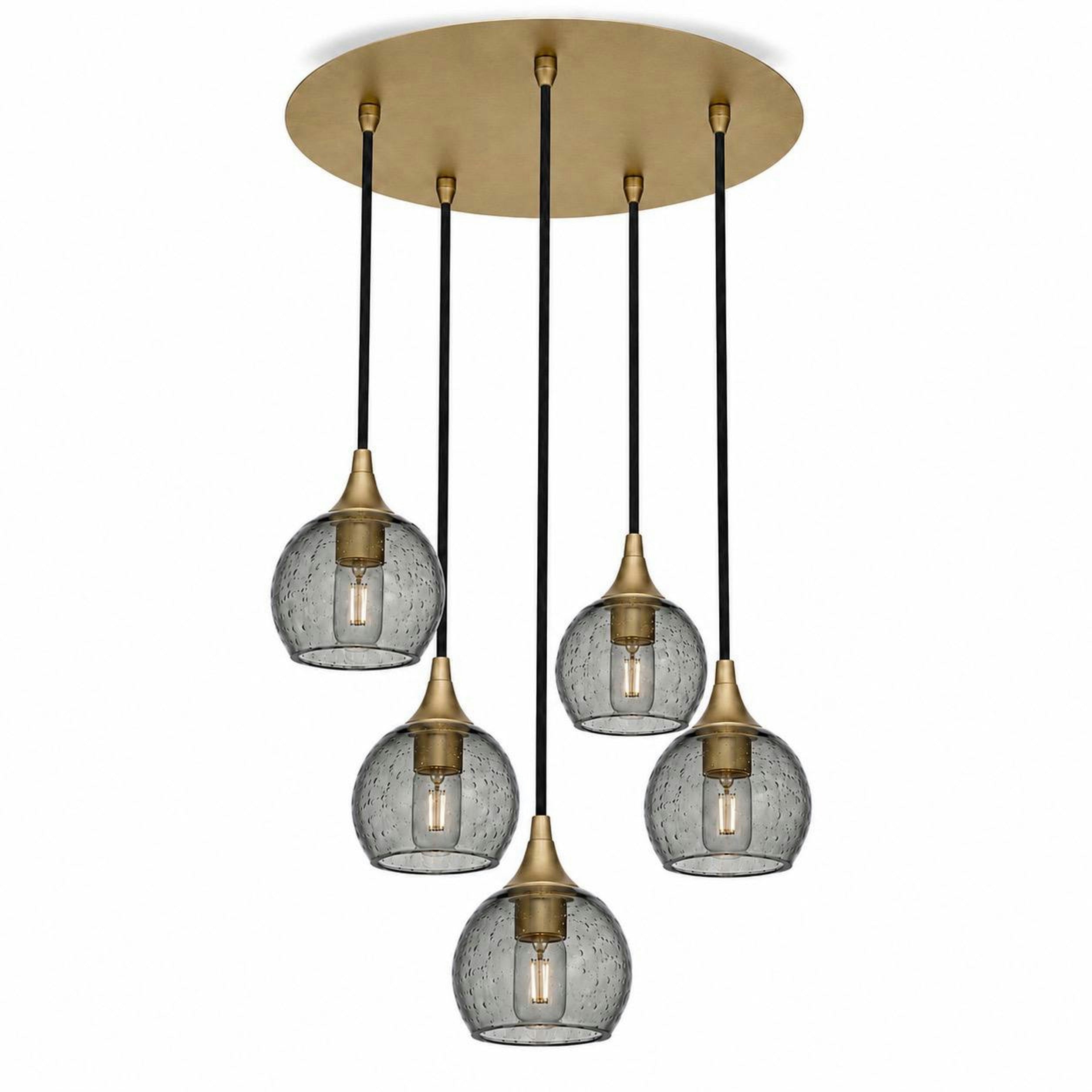 763 5 Pendant Cascade Chandelier-Bicycle Glass Co-Polished Brass - 4ft Cord-Lunar-Slate Gray-Bicycle Glass Co