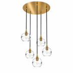 763 5 Pendant Cascade Chandelier-Bicycle Glass Co-Polished Brass - 4ft Cord-Swell-Eco Clear-Bicycle Glass Co