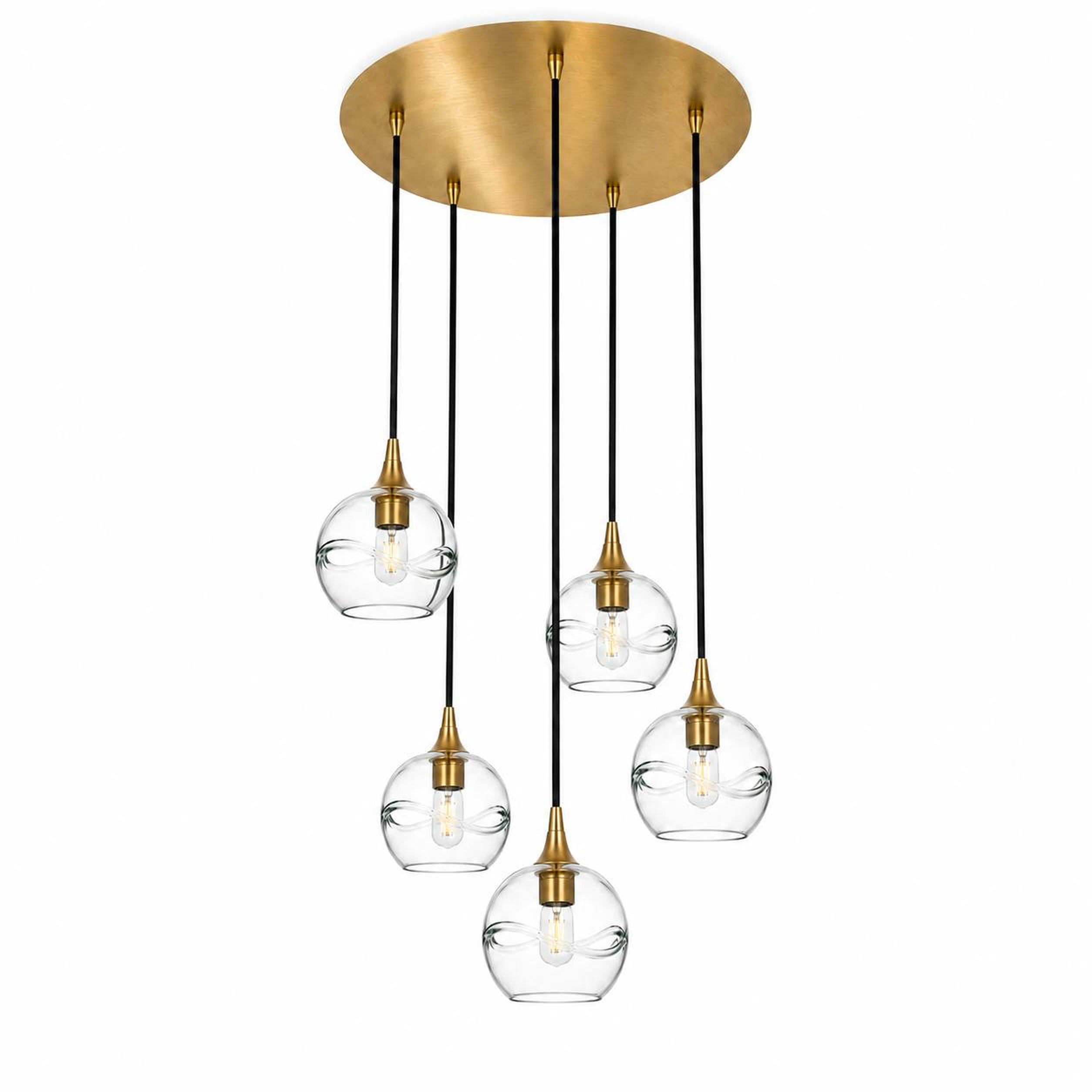 763 5 Pendant Cascade Chandelier-Bicycle Glass Co-Polished Brass - 4ft Cord-Swell-Eco Clear-Bicycle Glass Co