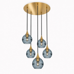 763 5 Pendant Cascade Chandelier-Bicycle Glass Co-Polished Brass - 4ft Cord-Swell-Slate Gray-Bicycle Glass Co