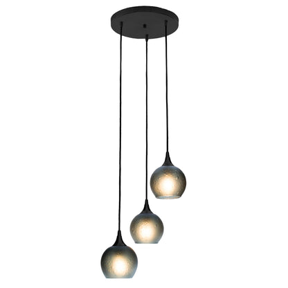 Bicycle Glass Co. 763 Celestial 3 Pendant Cascade Chandelier in Slate Gray with Black Hardware
