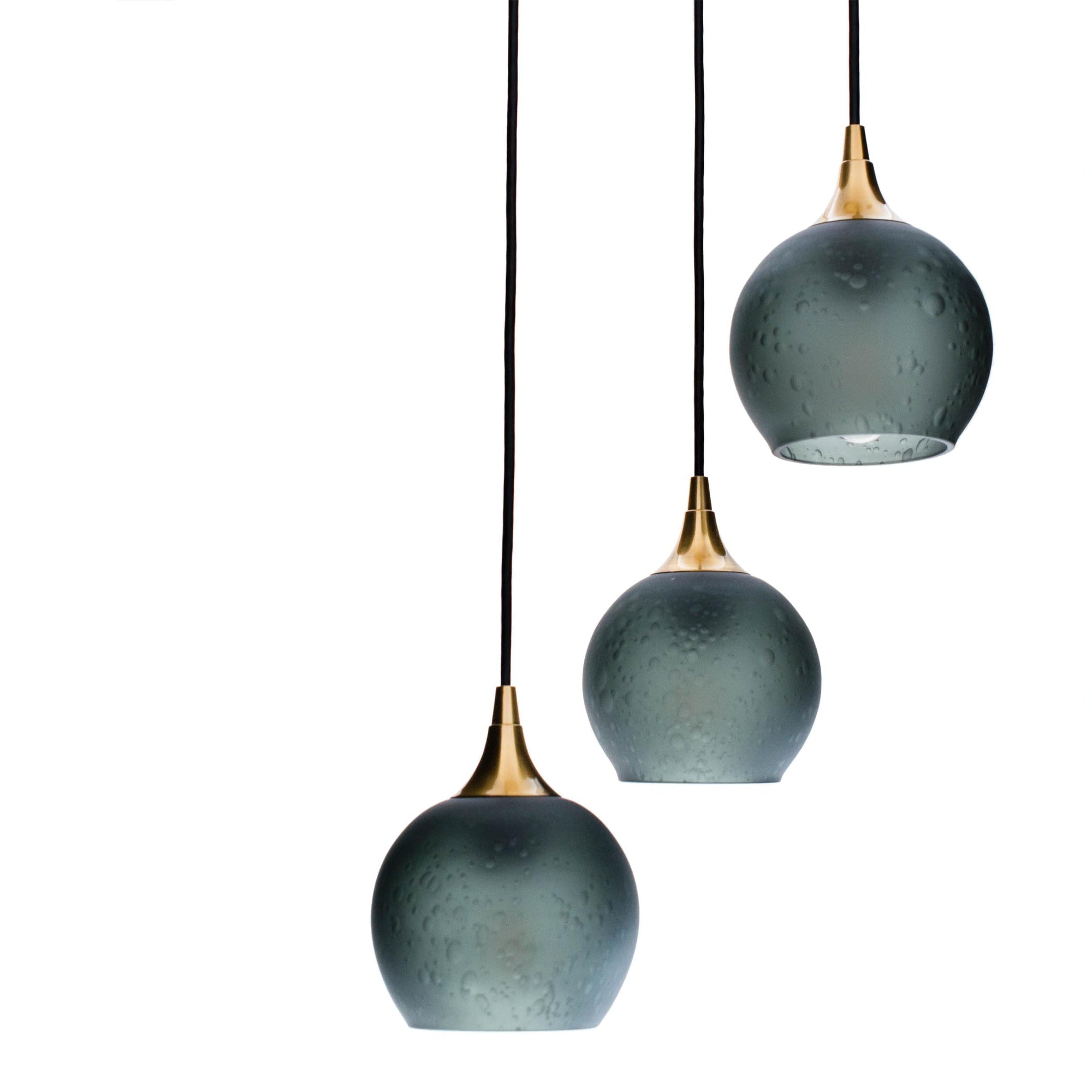 Bicycle Glass Co. 763 Celestial 3 Pendant Cascade Chandelier in Slate Gray with Polished Brass Hardware