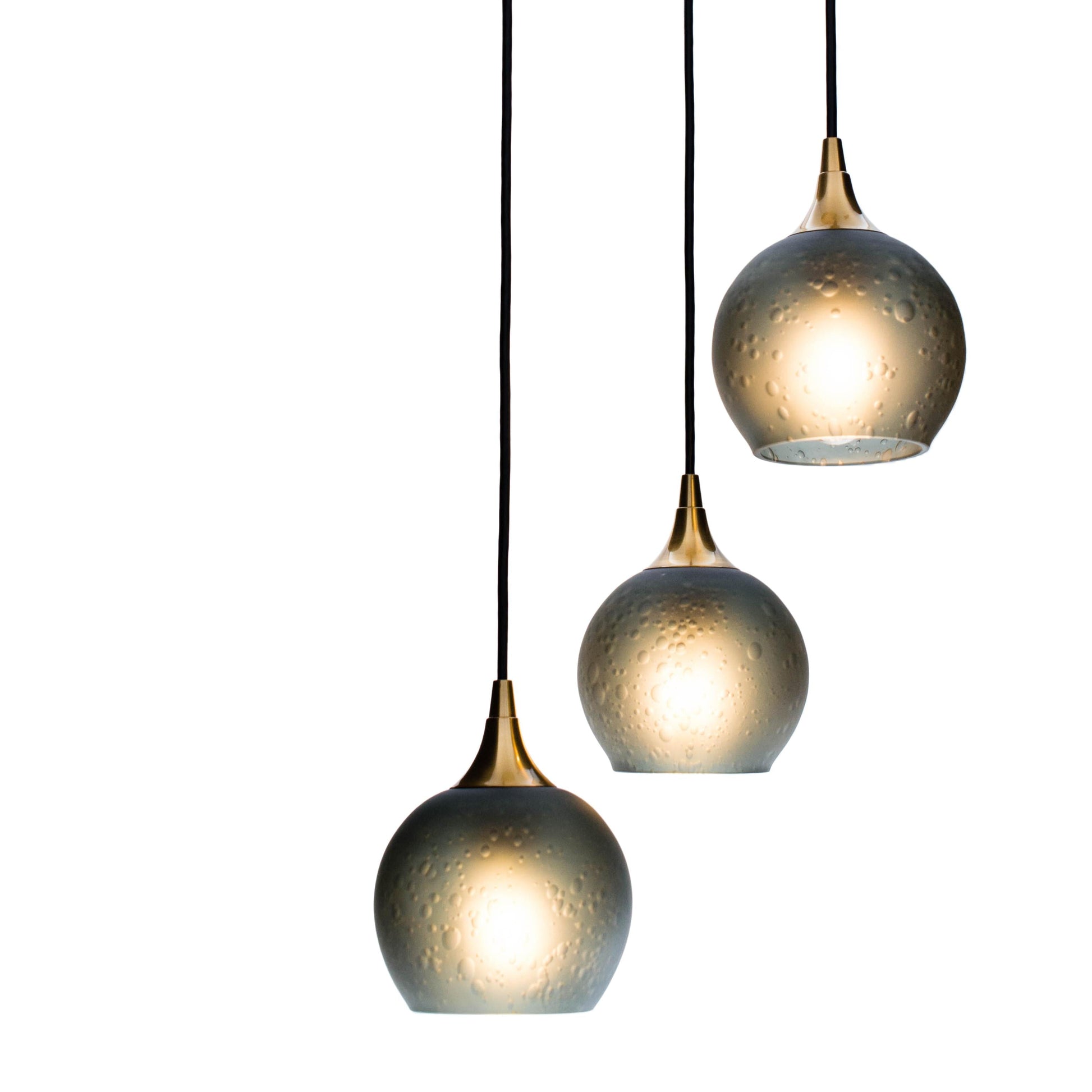 Bicycle Glass Co. 763 Celestial 3 Pendant Cascade Chandelier in Slate Gray with Polished Brass Hardware