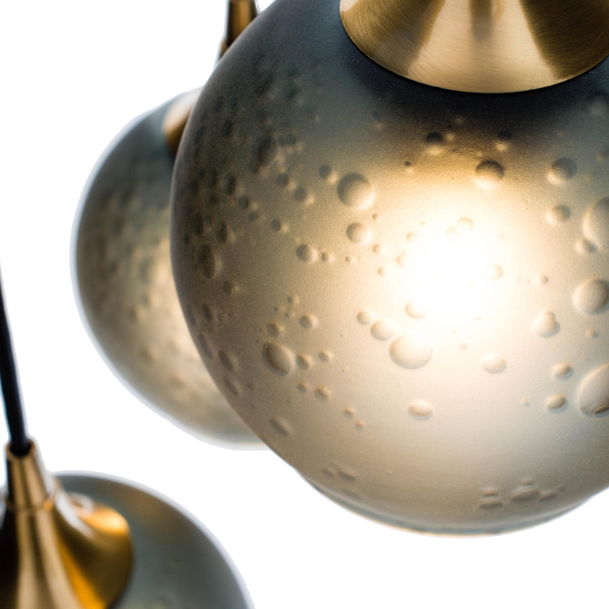 Bicycle Glass Co. 763 Celestial 3 Pendant Cascade Chandelier in Slate Gray with Polished Brass Hardware Detail