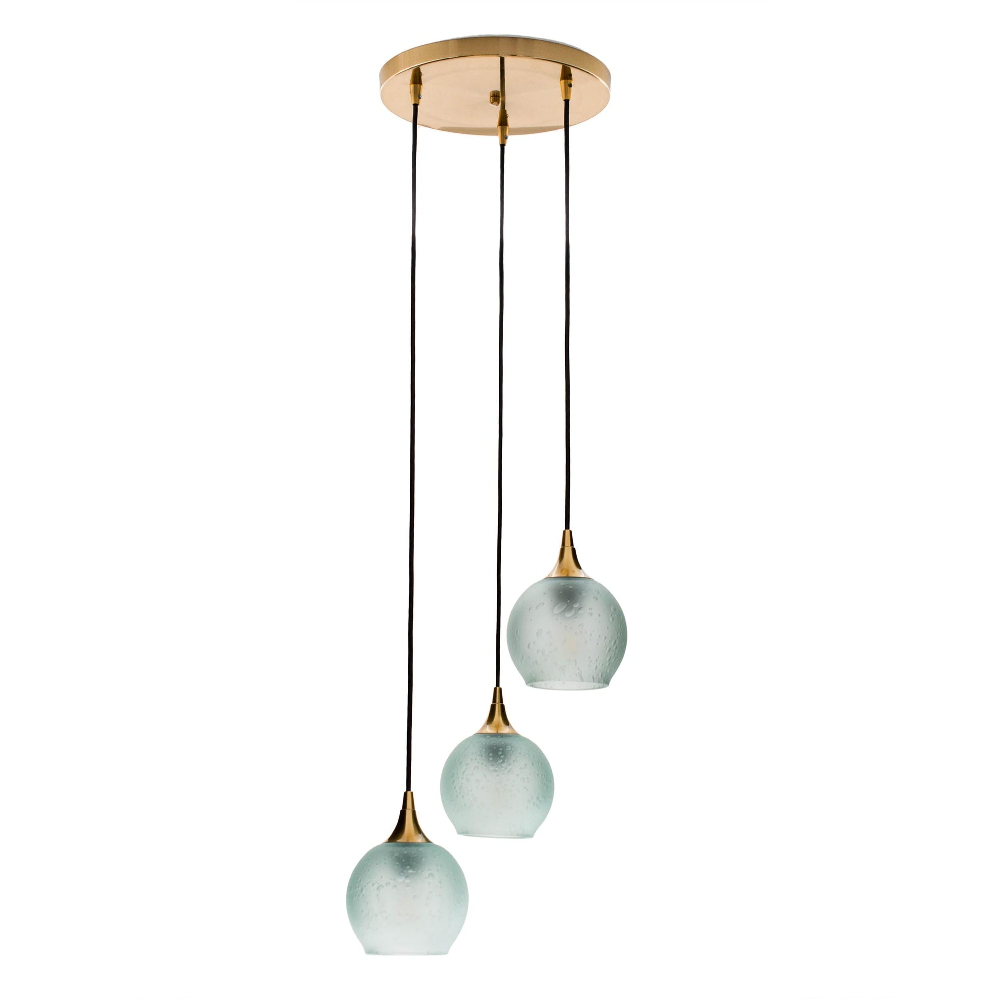 Bicycle Glass Co. 763 Celestial 3 Pendant Cascade Chandelier in Eco Clear with Polished Brass Hardware