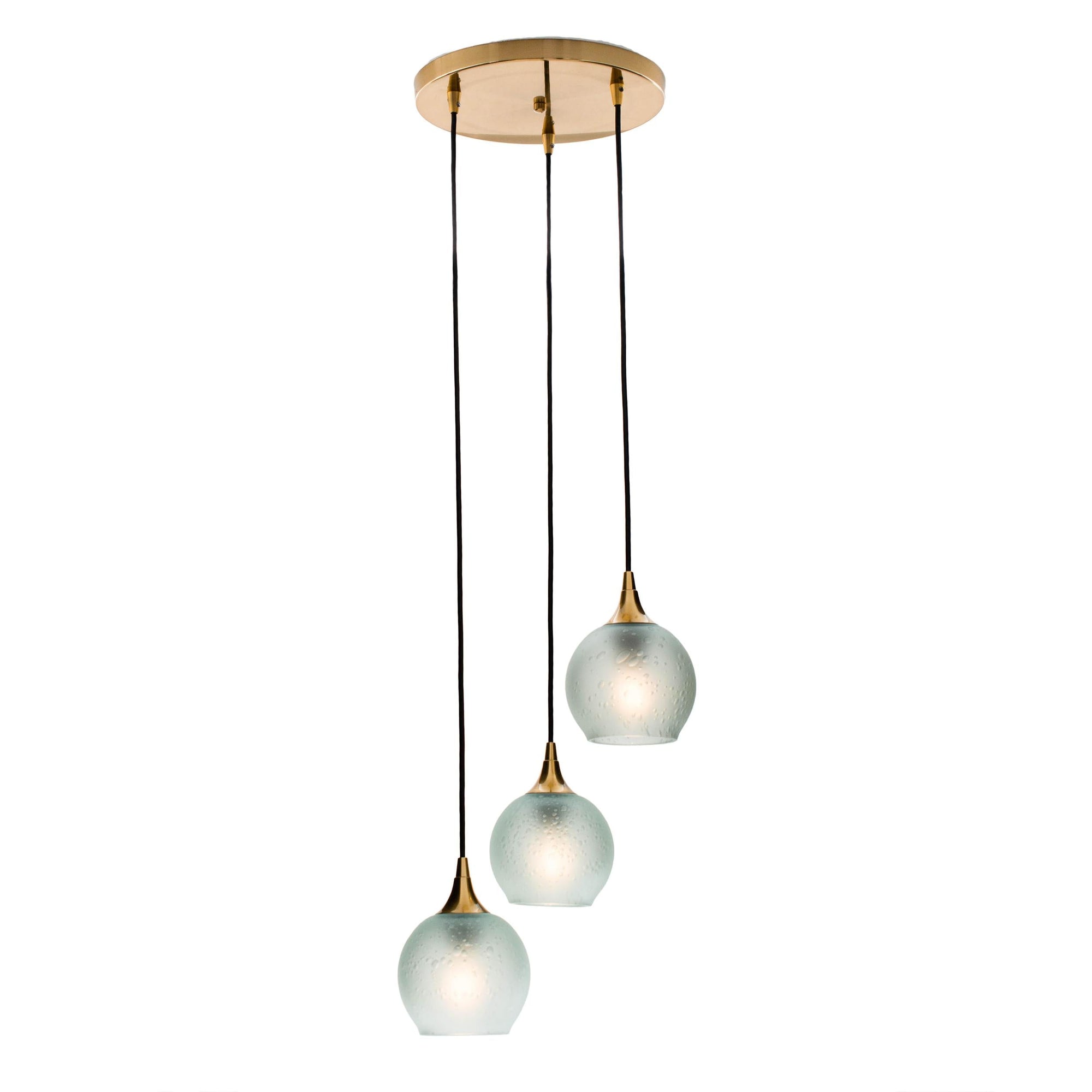 Bicycle Glass Co. 763 Celestial 3 Pendant Cascade Chandelier in Eco Clear with Polished Brass Hardware