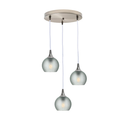 763 Celestial: 3 Pendant Cascade Chandelier-Glass-Bicycle Glass Co - Hotshop-Eco Clear-Brushed Nickel-Bicycle Glass Co