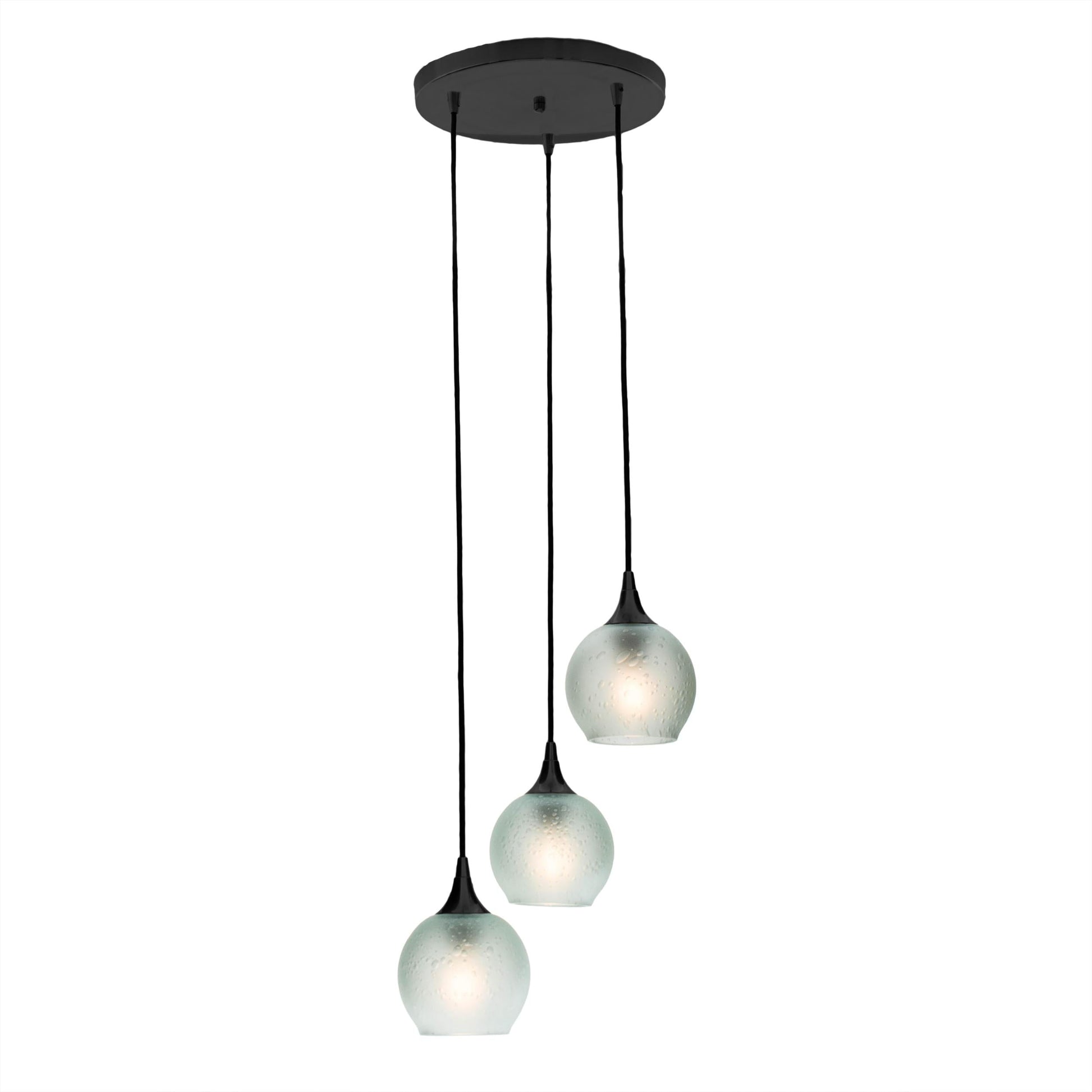 Bicycle Glass Co. 763 Celestial 3 Pendant Cascade Chandelier in Eco Clear with Black Hardware