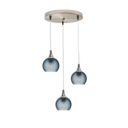 763 Celestial: 3 Pendant Cascade Chandelier-Glass-Bicycle Glass Co - Hotshop-Slate Gray-Brushed Nickel-Bicycle Glass Co