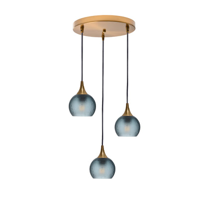 763 Celestial: 3 Pendant Cascade Chandelier-Glass-Bicycle Glass Co - Hotshop-Slate Gray-Polished Brass-Bicycle Glass Co