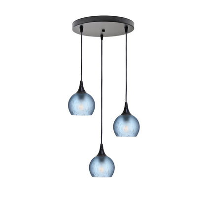 763 Celestial: 3 Pendant Cascade Chandelier-Glass-Bicycle Glass Co - Hotshop-Steel Blue-Matte Black-Bicycle Glass Co