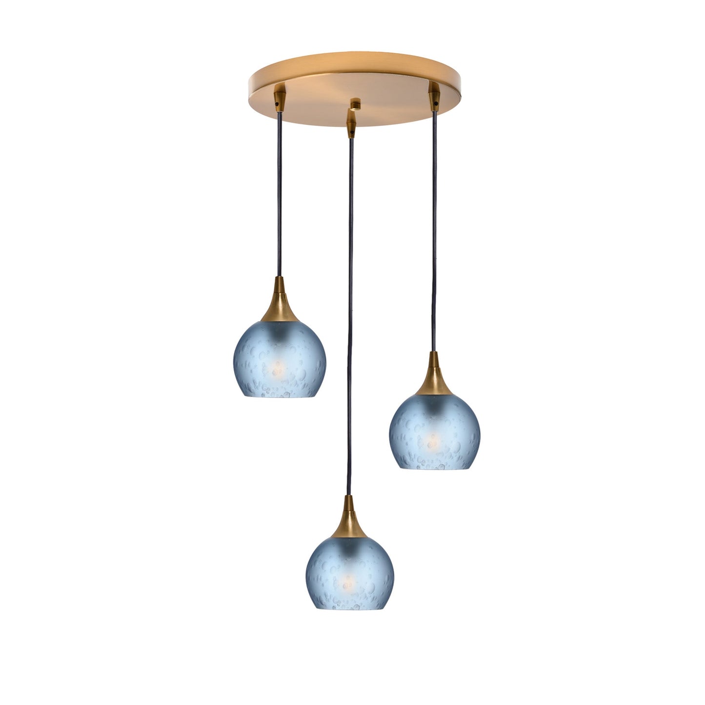 763 Celestial: 3 Pendant Cascade Chandelier-Glass-Bicycle Glass Co - Hotshop-Steel Blue-Polished Brass-Bicycle Glass Co