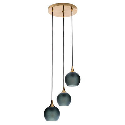 Bicycle Glass Co. 763 Celestial 3 Pendant Cascade Chandelier in Slate Gray with Polished Brass Hardware