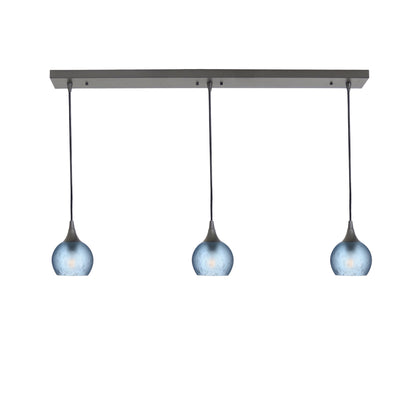 763 Celestial: 3 Pendant Linear Chandelier-Glass-Bicycle Glass Co - Hotshop-Steel Blue-Antique Bronze-Bicycle Glass Co