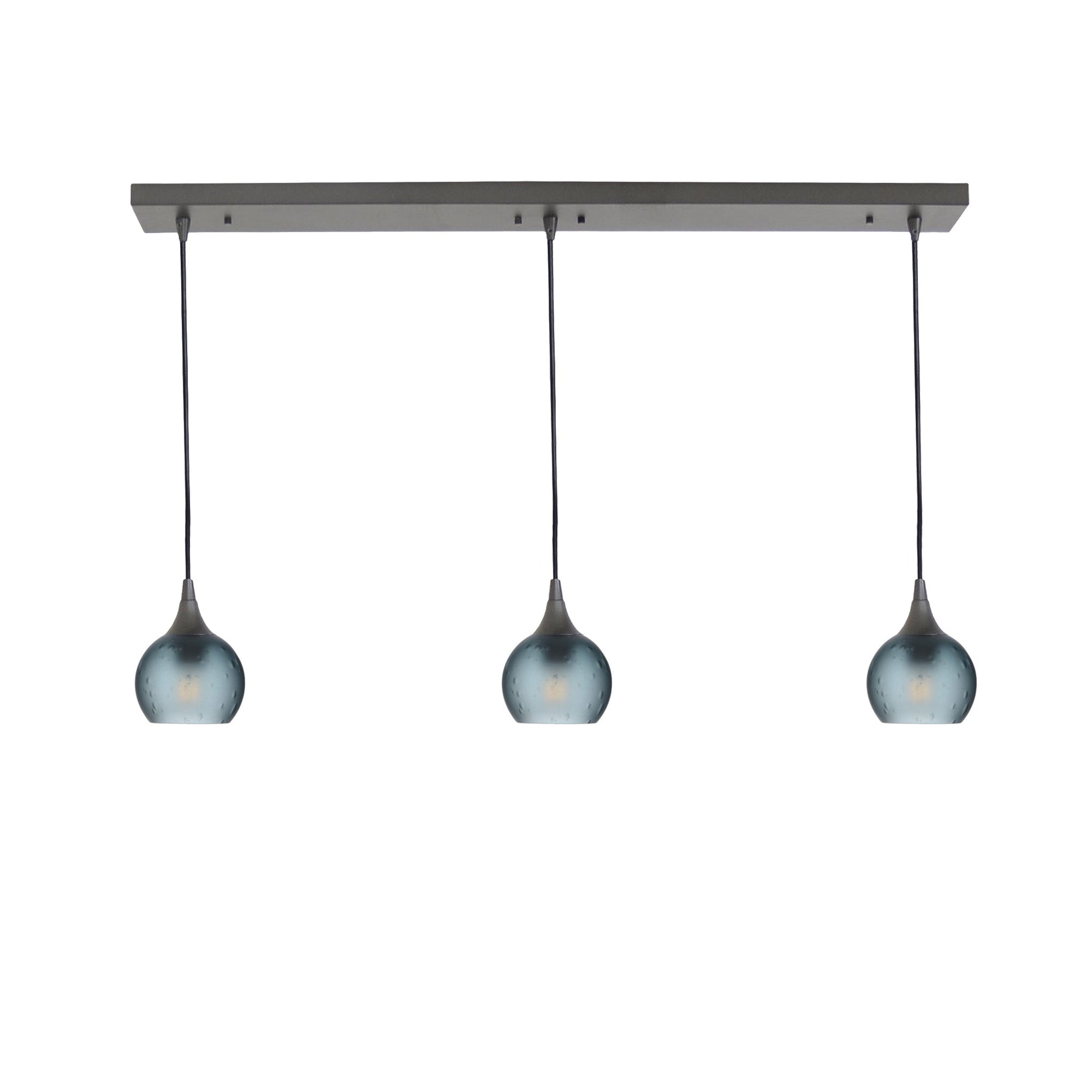 763 Celestial: 3 Pendant Linear Chandelier-Glass-Bicycle Glass Co - Hotshop-Slate Gray-Antique Bronze-Bicycle Glass Co